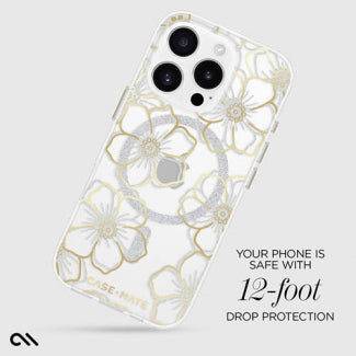 Case-Mate - Floral Gems MagSafe Case for Apple iPhone 16 Pro - Gold