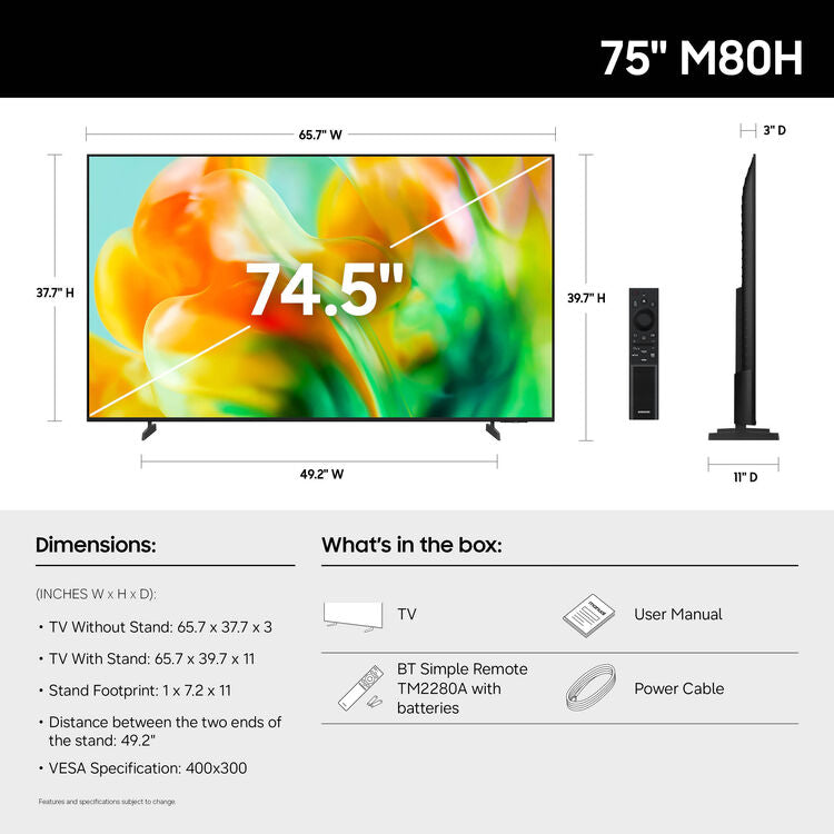Samsung M80H 75" 4K HDR Smart Mini-LED TV (2026)
