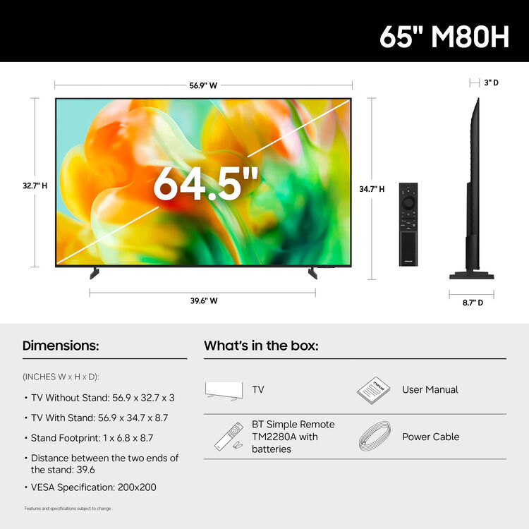Samsung M80H 65" 4K HDR Smart Mini-LED TV (2026)