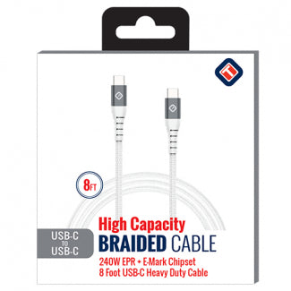 Tekya 8ft Heavy Duty Braided USB-C TO C Cable w/Emark Chipset (100-240 watt)