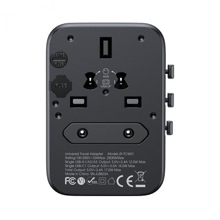 JOYROOM JR-TCW01 17W 3*USB+1*Type-C Port Universal Travel Adapter Black