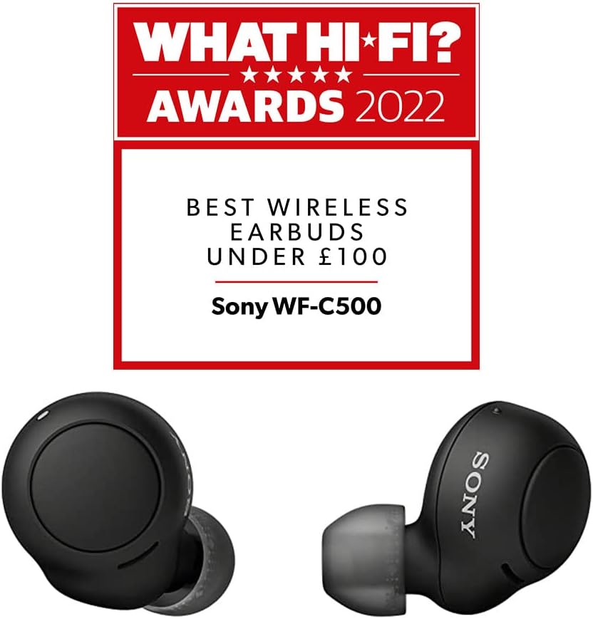 Sony WF-C500 Wireless In-Ear Headphones with Charging Case, Built-In Mic, Bluetooth, Up to 20 Hours Battery, and Voice Assistant Compatible