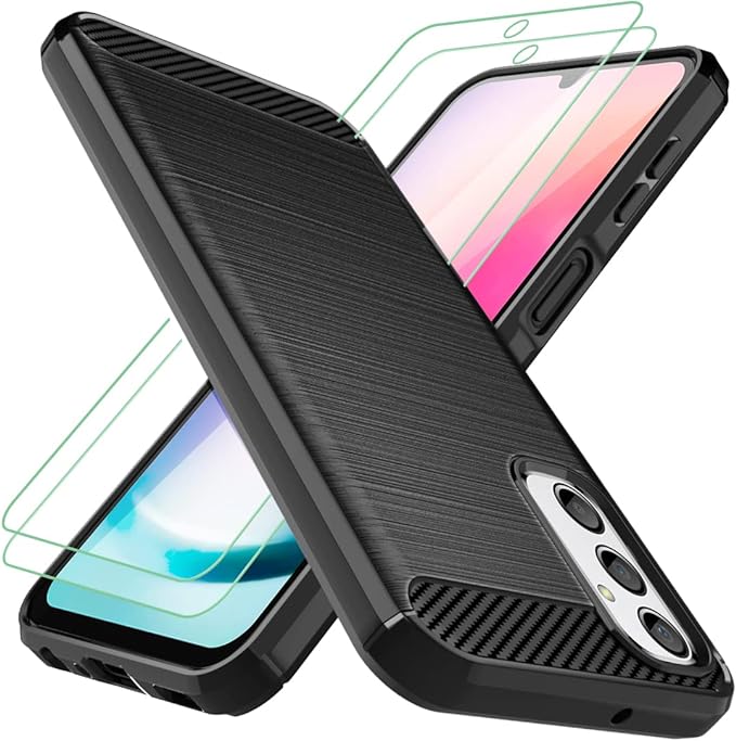 Osophter Samsung Galaxy A24 4G Case: with Screen Protector Shock-Absorption Flexible TPU Rubber Protective Phone Cover(Black)