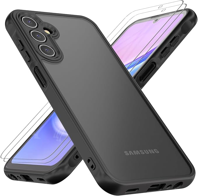 Jasmeas Samsung Galaxy A15 4G/5G Case with 2 Pack Screen Protector, Shockproof Translucent Matte Case [Military Grade Drop Protection] Slim Scratch-Resistant Hard Back