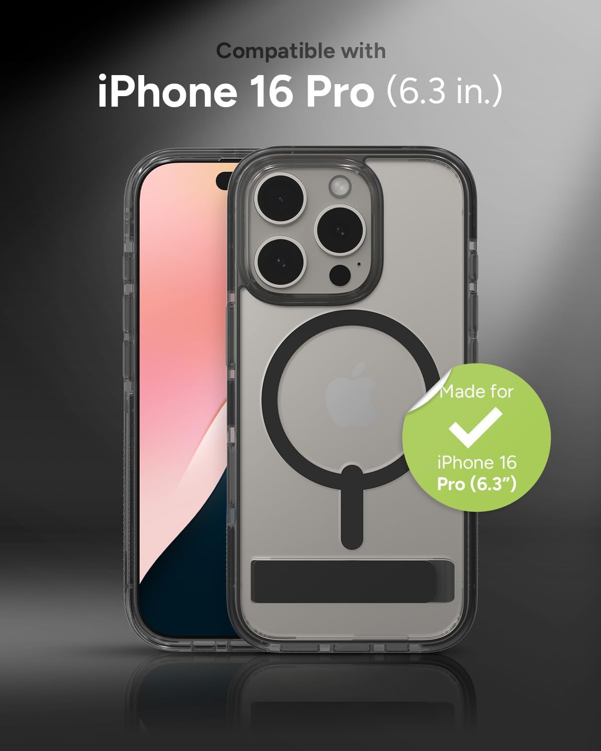 ZAGG - Santa Cruz Snap MagSafe Case with Kickstand for Apple iPhone 16 Pro - Black