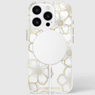 Case-Mate - Floral Gems MagSafe Case for Apple iPhone 16 Pro - Gold