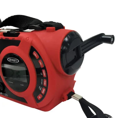 JENSEN® Portable Digital AM/FM Weather Radio with Weather Alert, Flashlight, and 4-Way Charging, Red