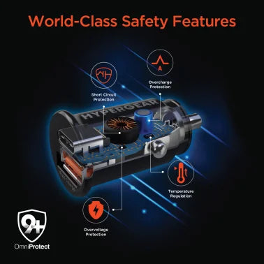 HyperGear® mini Dual 20-Watt PD USB-C® and 18-Watt USB Car Charger (Black)