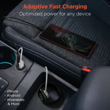 HyperGear® mini Dual 20-Watt PD USB-C® and 18-Watt USB Car Charger (Black)