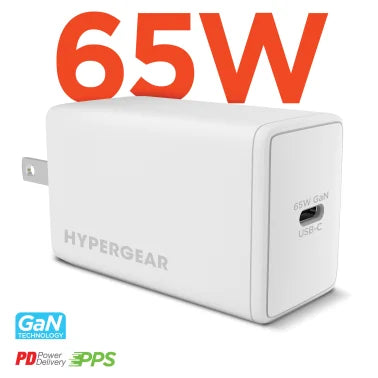 HyperGear® SpeedBoost 65-Watt USB-C® PD GaN Laptop Wall Charger with PPS, White