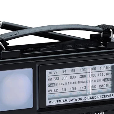 QFX® Portable AM/FM/Shortwave Radio with Bluetooth®, Flashlight, and Solar Panel, Black