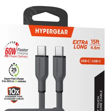 HyperGear® Flexi Pro USB-C® to USB-C® Soft-Touch Silicone Fast Charge and Sync Cable (10 FT)
