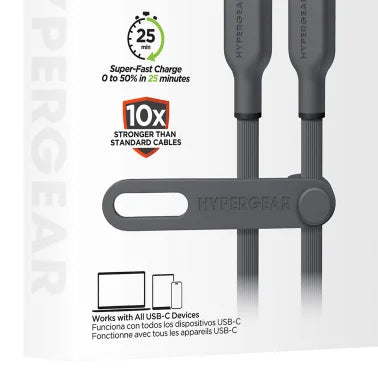 HyperGear® Flexi Pro USB-C® to USB-C® Soft-Touch Silicone Fast Charge and Sync Cable (10 FT)