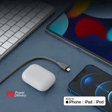 HyperGear® Flexi Pro USB-C® to Lightning® Soft-Touch Silicone Fast Charge and Sync Cable, 10-Ft. (Gray)