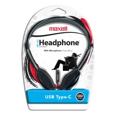 Maxell® Wired On-Ear Lightweight Headphones with In-Line Mic, and USB-C® Connector