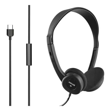 Maxell® Wired On-Ear Lightweight Headphones with In-Line Mic, and USB-C® Connector