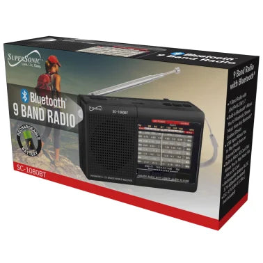 Supersonic® 9-Band Rechargeable Radio with Bluetooth® and USB/microSD™ Card Input