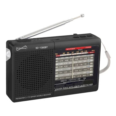 Supersonic® 9-Band Rechargeable Radio with Bluetooth® and USB/microSD™ Card Input