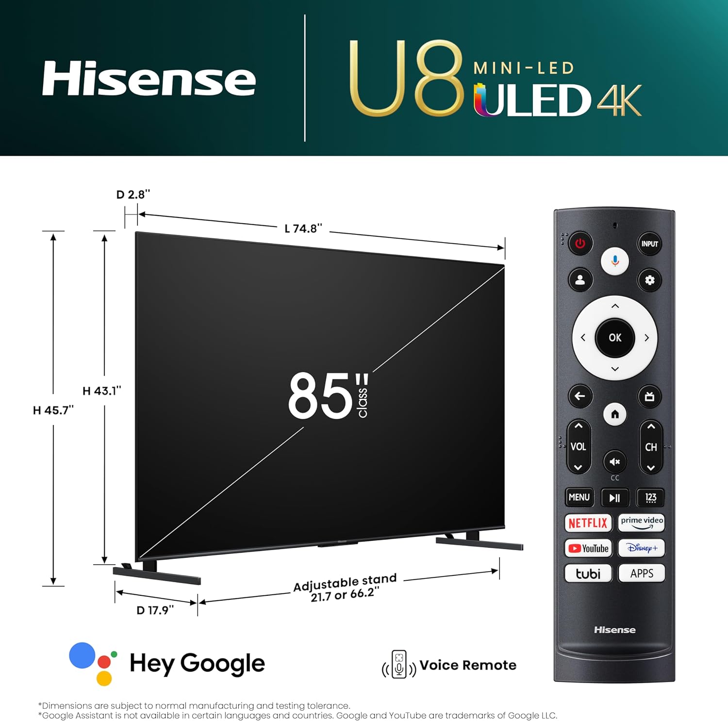 Hisense U8K 85" 4K UHD ULED Mini-LED Android Smart TV