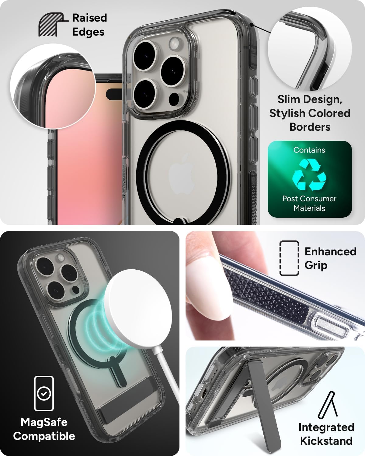 ZAGG - Santa Cruz Snap MagSafe Case with Kickstand for Apple iPhone 16 Pro - Black