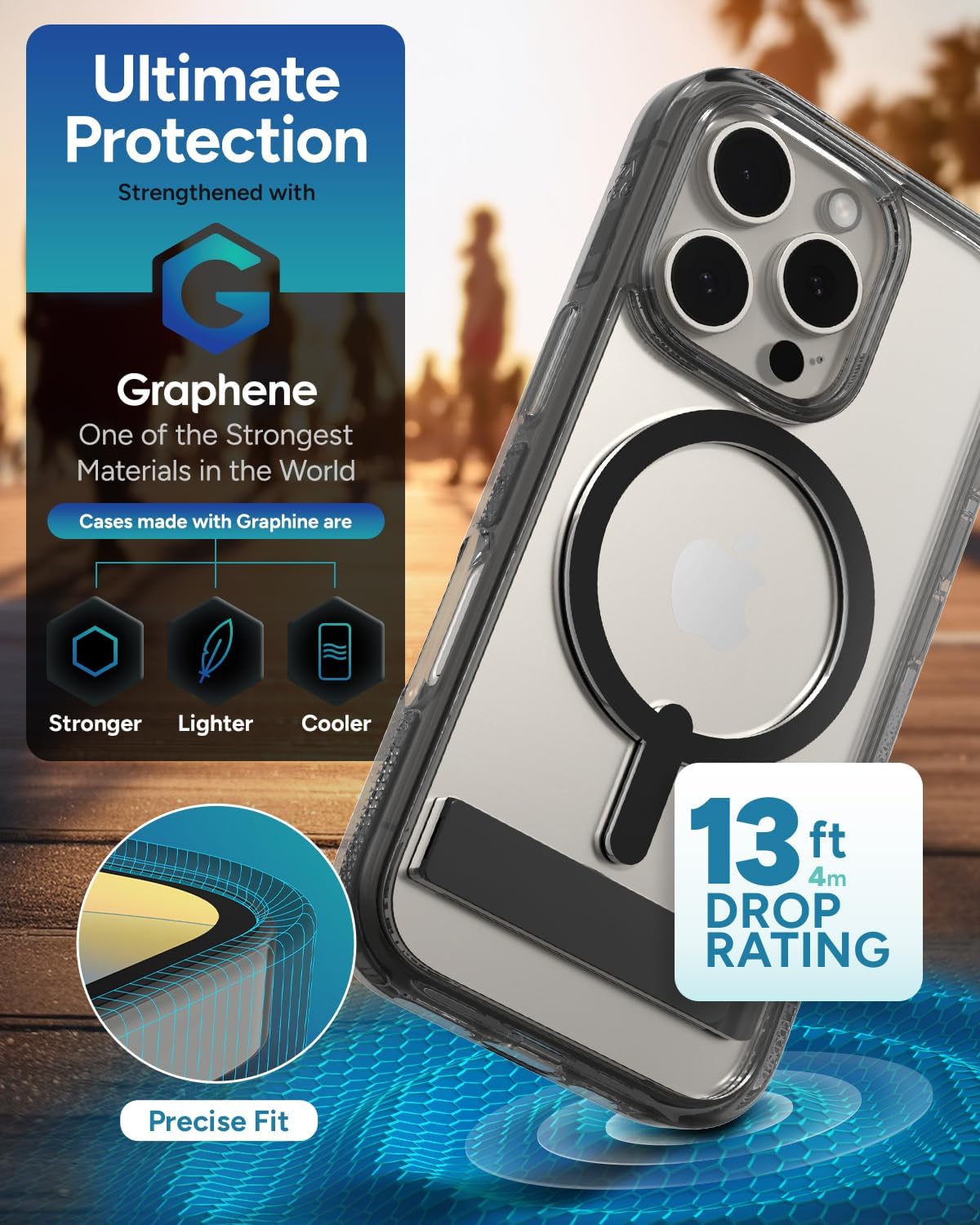 ZAGG - Santa Cruz Snap MagSafe Case with Kickstand for Apple iPhone 16 Pro - Black