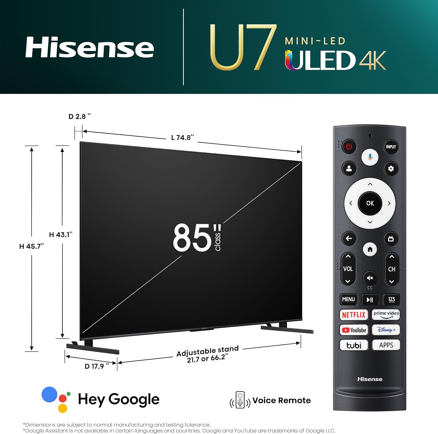 Hisense U7K 85" 4K ULED Mini-LED Android Smart TV
