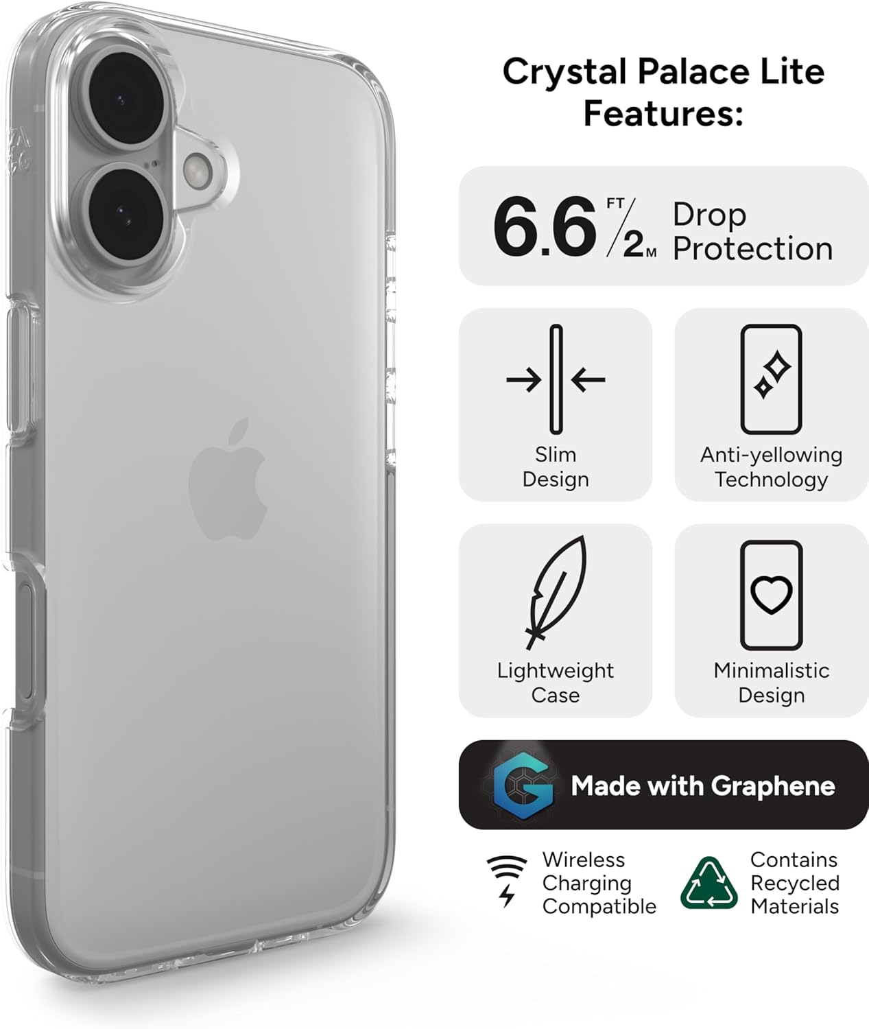 ZAGG - Crystal Palace Lite Case for Apple iPhone 16 - Clear