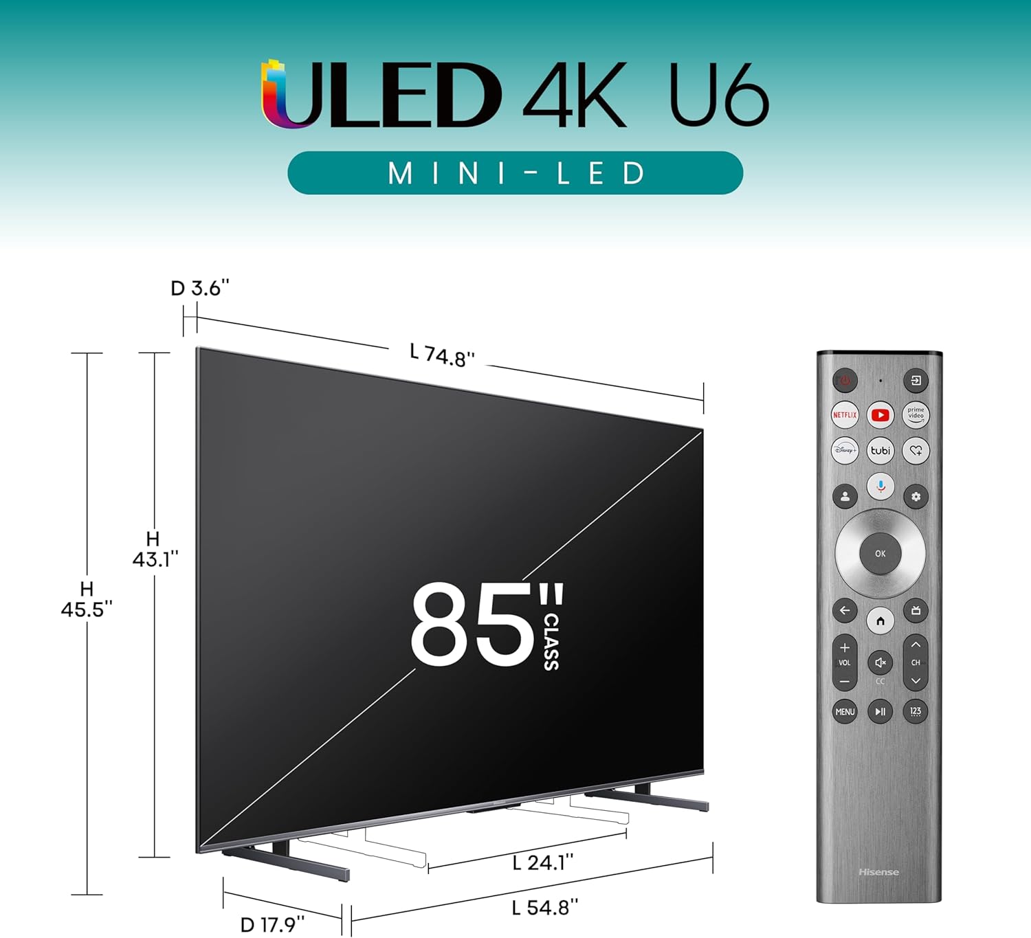 Hisense U6N 85" 4K UHD ULED Mini-LED Google Smart TV (2024)