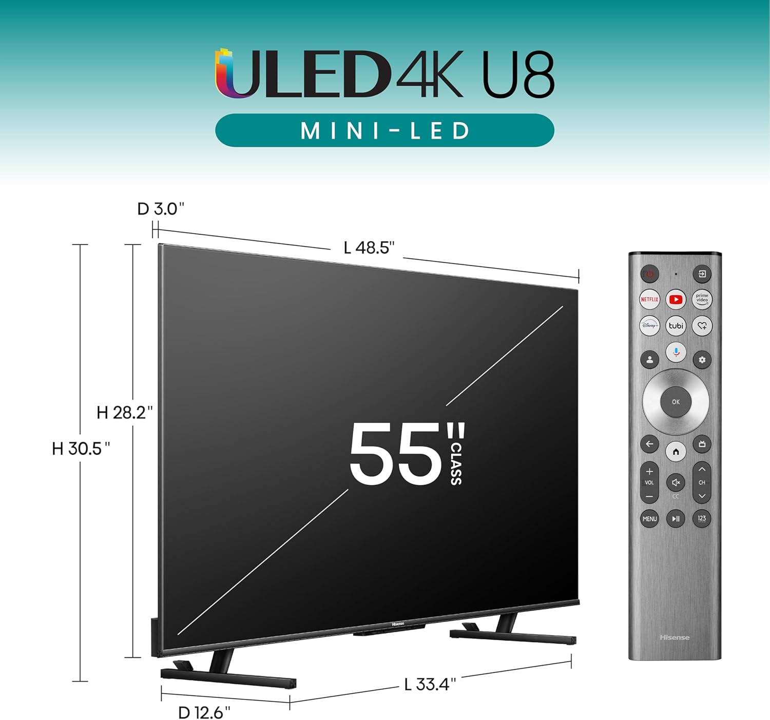 Hisense U8N 55" 4K UHD ULED Mini-LED Google Smart TV (2024)