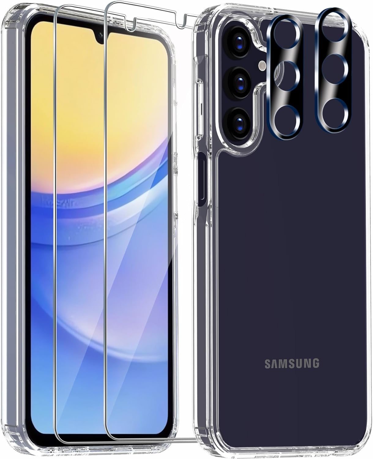 Wiaocit 5 in 1 Cover for Samsung Galaxy A15 5G Case with 2 Pack Tempered  Glass Screen Protector+2 Pack Camera Lens Protector, Slim Thin Shockproof  ...