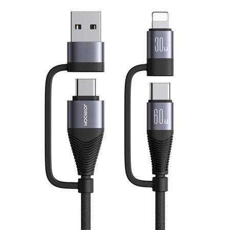 JOYROOM SA37-2T2 1.2M 60W USB-A+Type-C to Lightning+Type-C Multi-Function Series 4 in 1 Fast Charging Data Cable Black