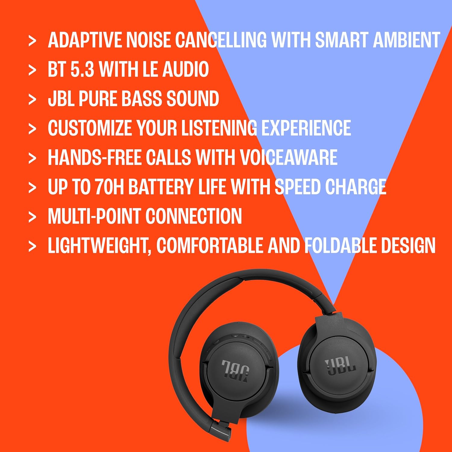 JBL TUNE 770NC - Adaptive Noise Cancelling with Smart Ambient Wireless Over-Ear Headphones