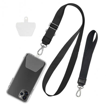 Universal Self-Adhesive Adjustable Shoulder Neck Strap Crossbody Cell Phone Lanyards with Adhesive Tether Tabs*2 + Wrist Strap Black