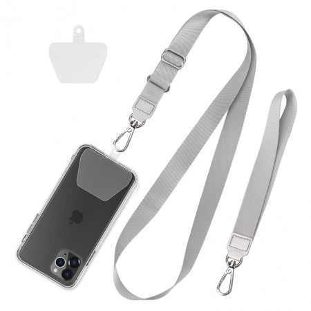 Universal Self-Adhesive Adjustable Shoulder Neck Strap Crossbody Cell Phone Lanyards with Adhesive Tether Tabs*2 + Wrist Strap Grey