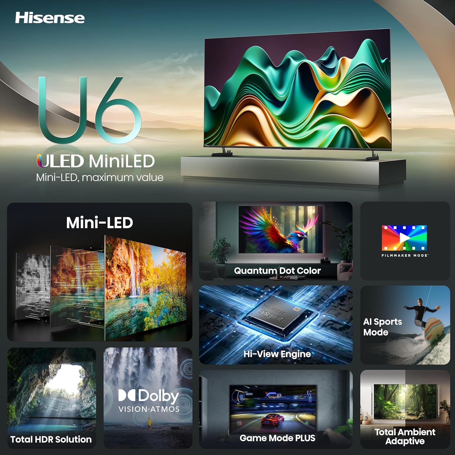 Hisense U6N 85" 4K UHD ULED Mini-LED Google Smart TV (2024)