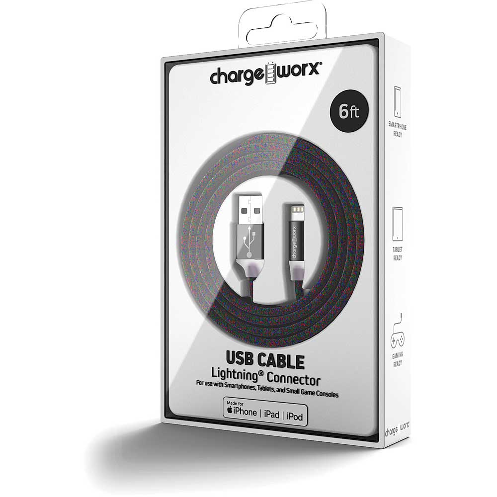 Chargeworx "FlexKnit" 6 FT Lightning Cable (Multicolor)