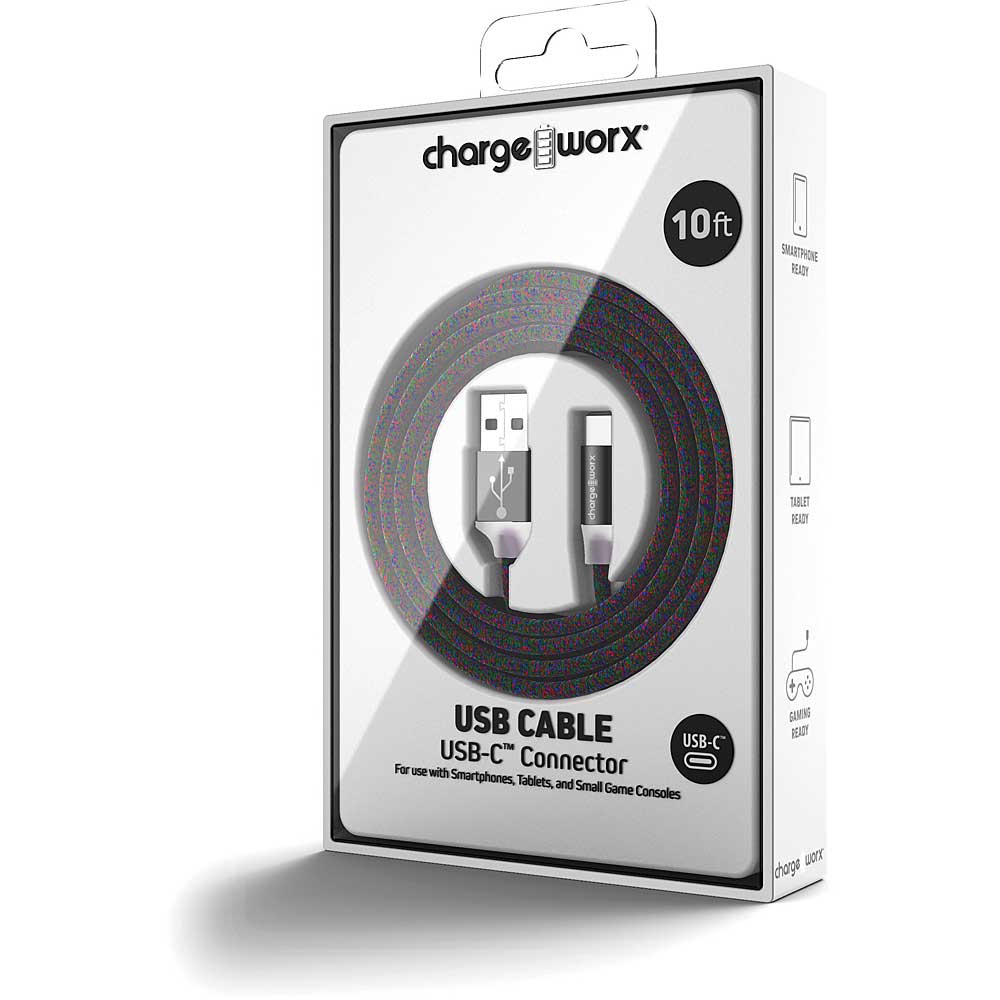 Chargeworx "FlexKnit" 10 FT USB-A to USB-C Cable (Multicolor)