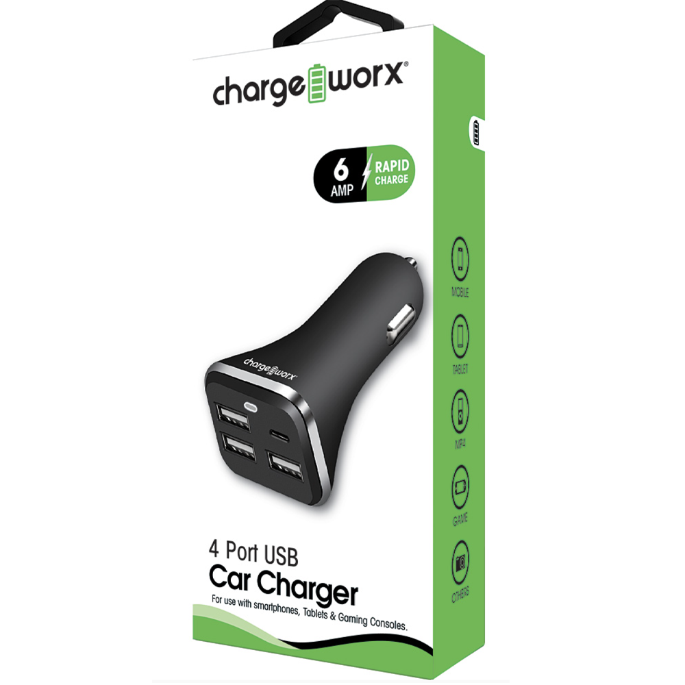 Chargeworx Car-Charger,4-Port-USB,BK