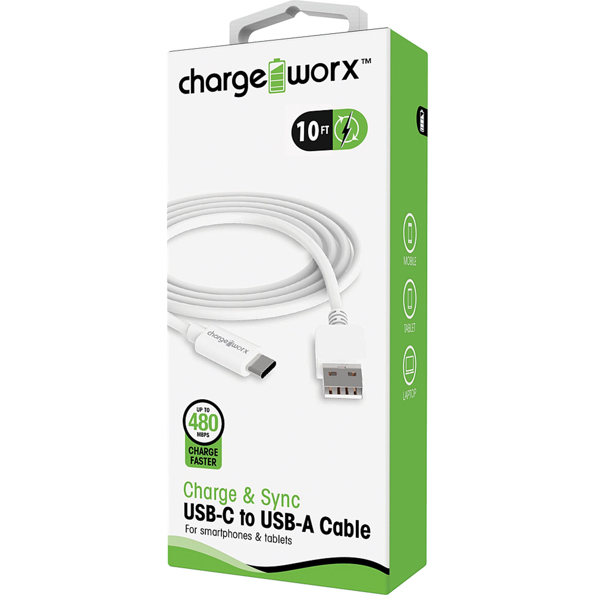 Chargeworx 10ft USB-C to USB-A Sync & Charge Cable