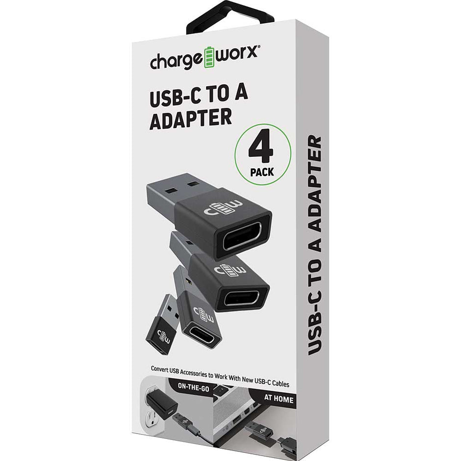 Chargeworx USB-C to A Adapter, 4 Pack