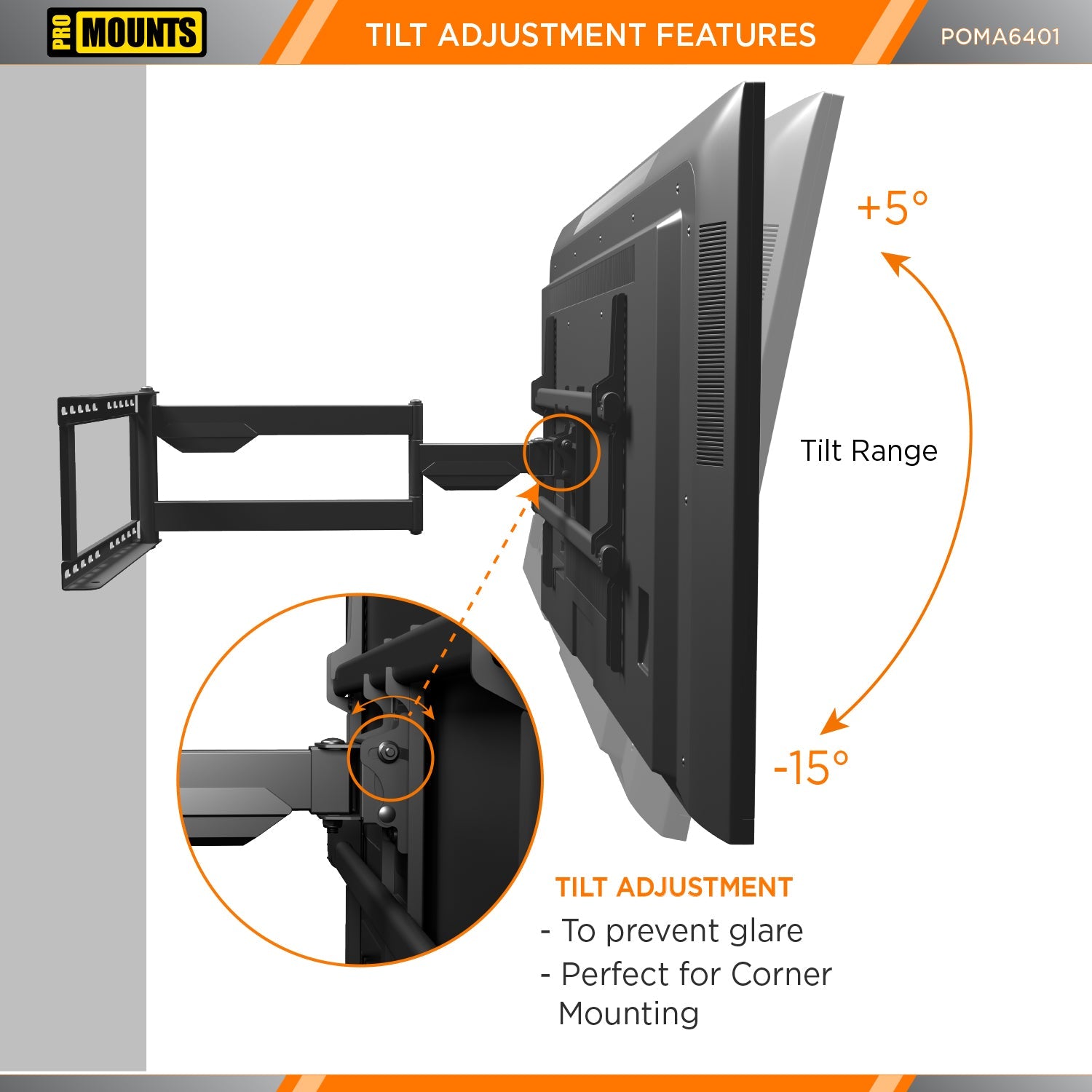 Promounts POMA6401 32-Inch to 75-Inch Large Outdoor Articulating TV Wall Mount with Extendable Arm
