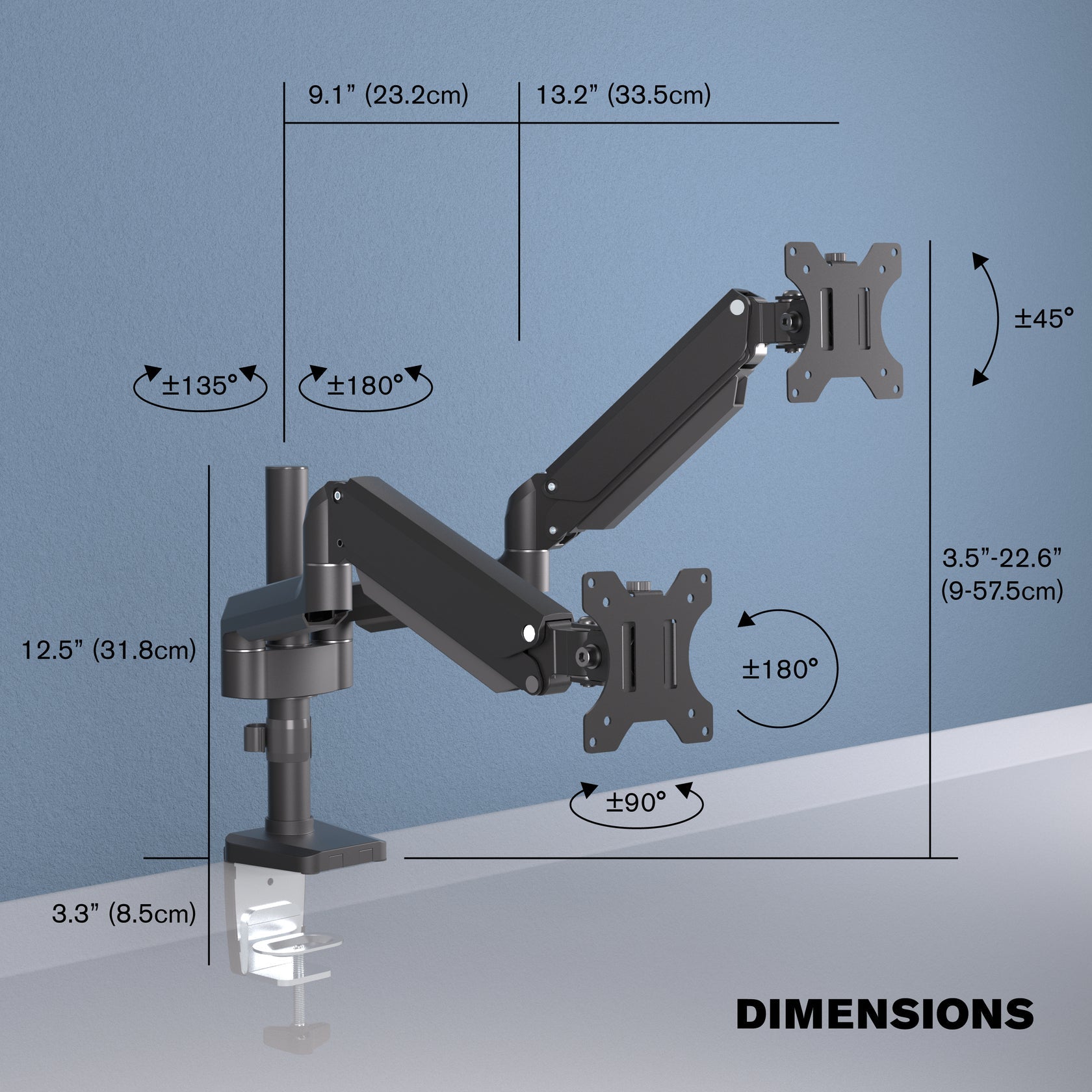 ProMounts PPMA2S Landscape to Portrait Double Monitor Arms for 13" to 32" Screens