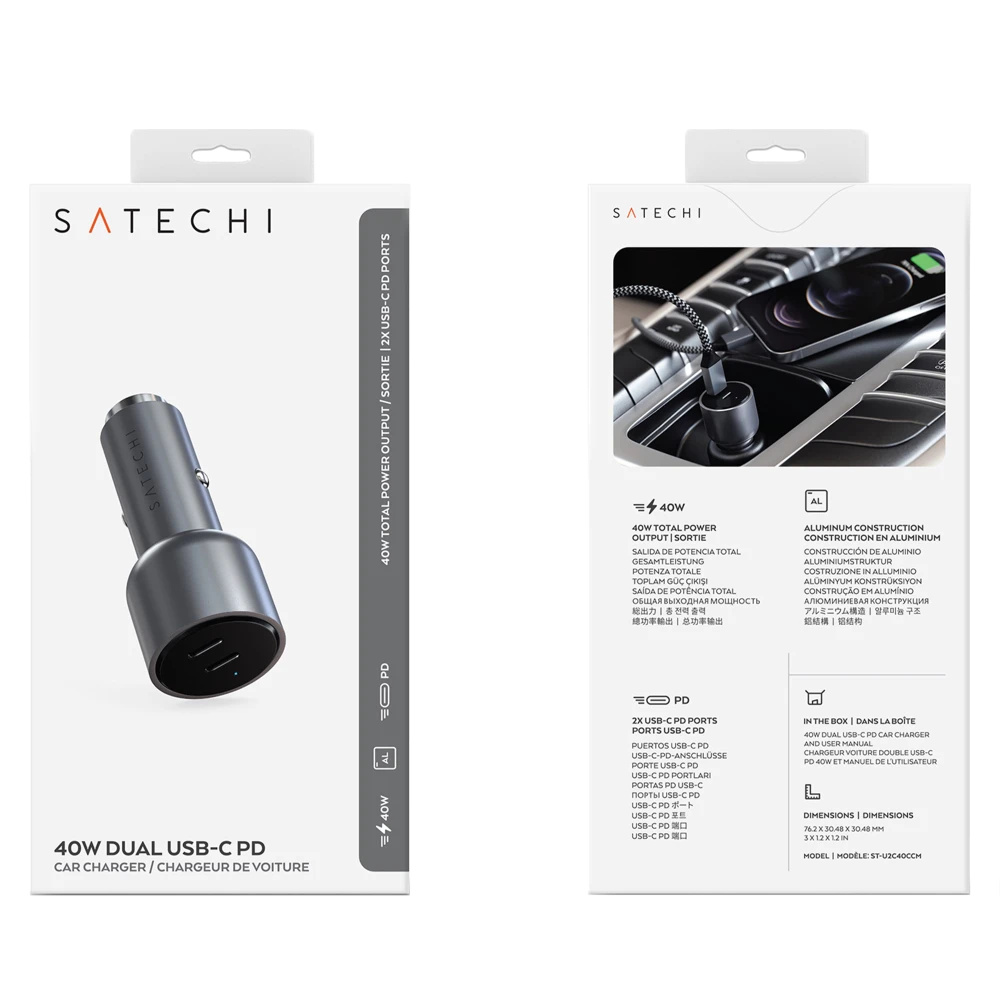 Satechi - Dual USB C PD Car Charger 40W - Space Gray