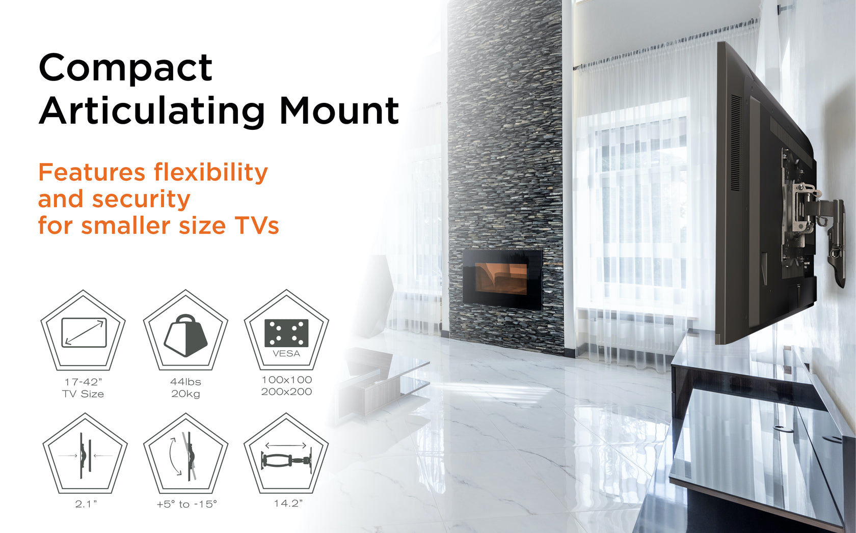 Promounts UA-PRO110 17-Inch to 42-Inch Small Articulating TV Wall Mount