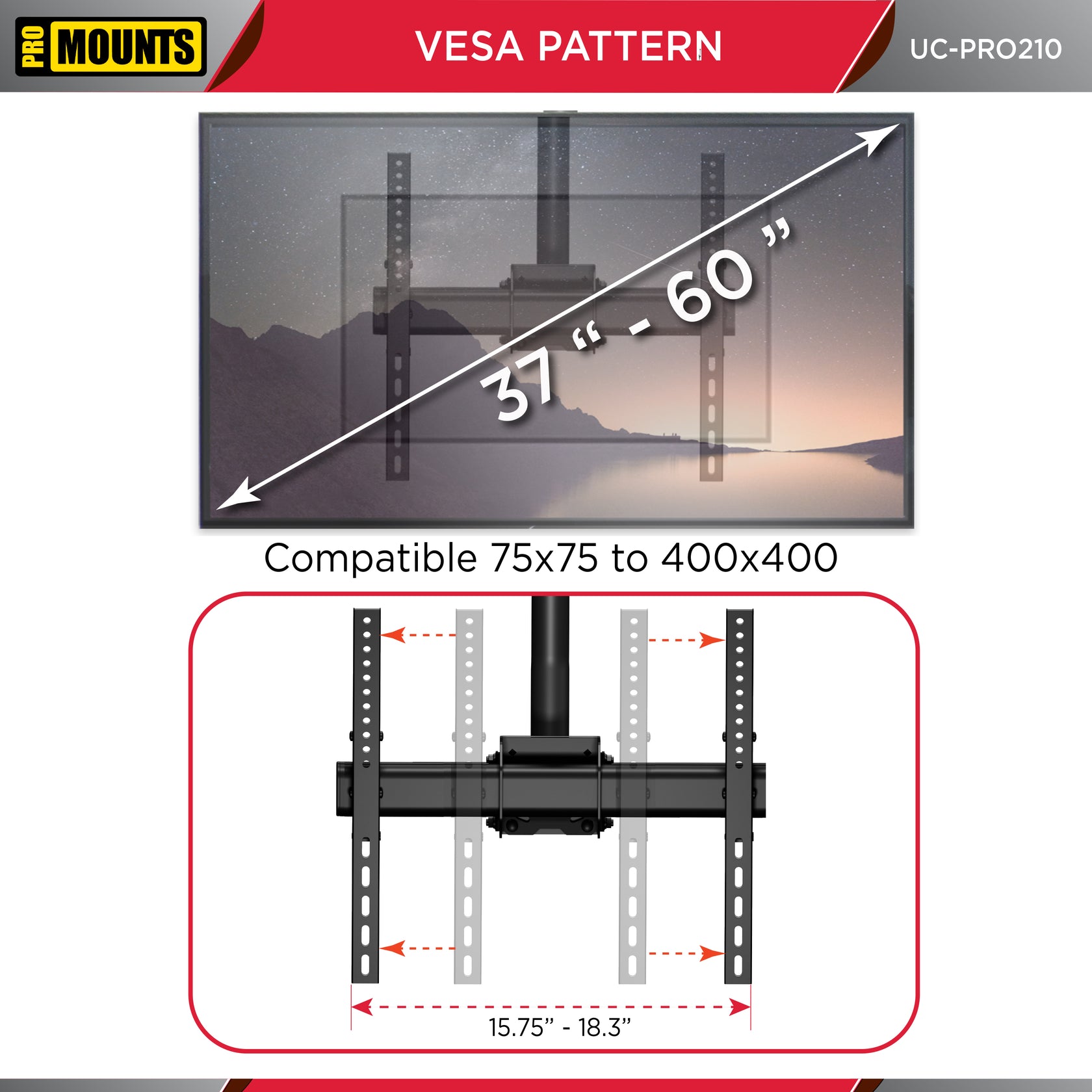 Promounts UC-PRO210 Small Articulating / Full Motion TV Ceiling Mount