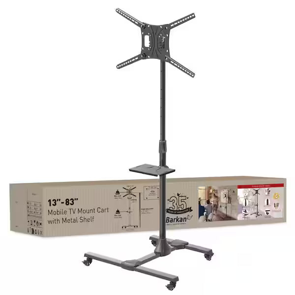 Barkan SW411H 13"-86" Adjustable Mobile TV Cart with Metal Shelf
