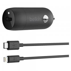 Belkin Boost Charge 20 Watt USB-C Bullet Car Charger with 4ft USB-C to Apple Lightning Cable