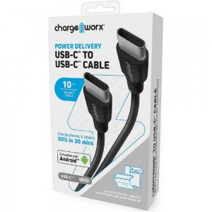 Chargeworx 10 FT USB-C to USB-C Cable with Fast Charging POWER DELIVERY Technology