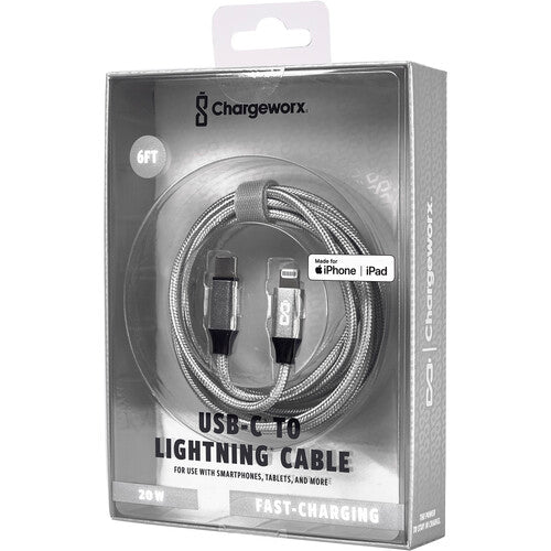 Chargeworx Power Delivery 6ft Lightning to USB-C Cable Open Face Packaging
