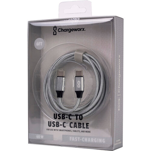 Chargeworx Power Delivery 6 ft USB-C to USB-C Cable Open Face Packaging